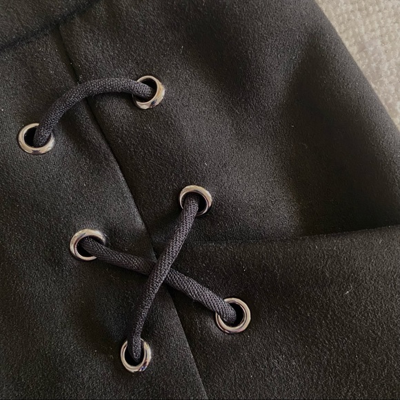 Size M Black Lace-Up Black Suede Bodycon Miniskirt - Picture 4 of 6